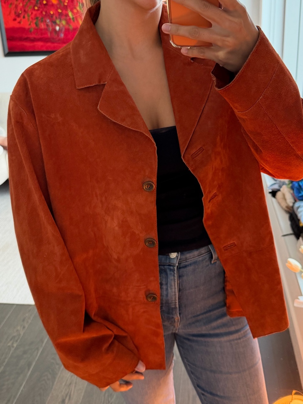 Vintage Chico’s Genuine Suede Leather Blazer Jacket | Rust Terracotta | Size 3
